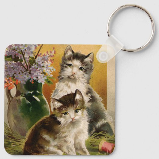 dieren, Victoriaans katten en bloemen Sleutelhanger (Achterkant)