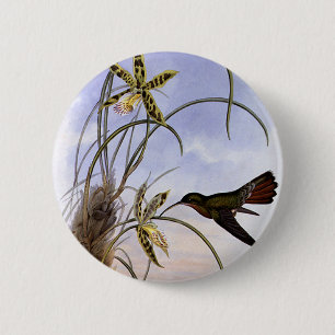 dieren, vogelbeestjes met orchidee ronde button 5,7 cm