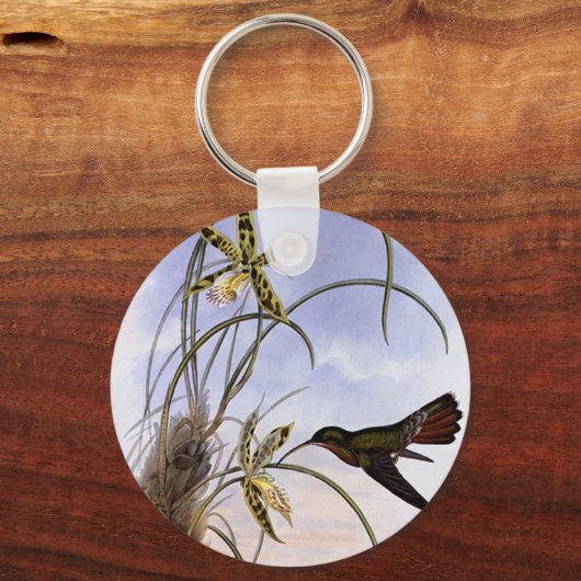  dieren, vogelbeestjes met orchidee sleutelhanger (Voorkant)