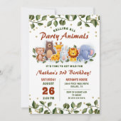 Dieren Vrienden Zoo Feest Groene Kinderverjaardag Kaart (Voorkant)