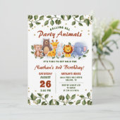 Dieren Vrienden Zoo Feest Groene Kinderverjaardag Kaart (Staand voorkant)