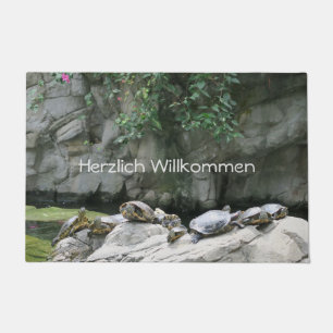 dieren, water, schildpadden, stenen, bloemen, natu deurmat