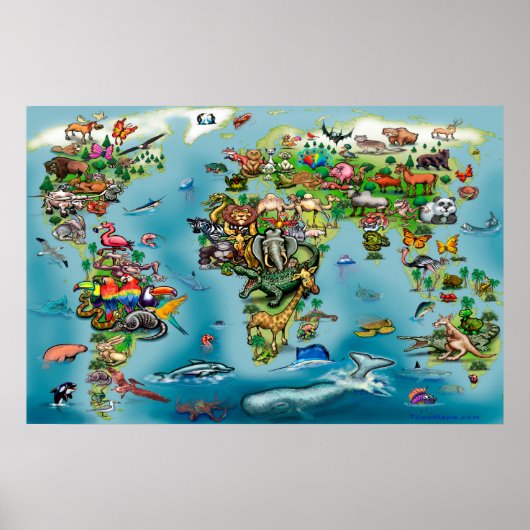 Dieren Wereldkaart HUGE Poster (Voorkant)