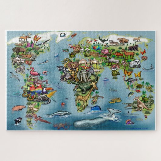 Dieren Wereldkaart Jigzaag Puzzle Legpuzzel (Horizontaal)