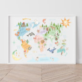 Dieren Wereldkaart Kinder Print, Dieren van de Wer Poster