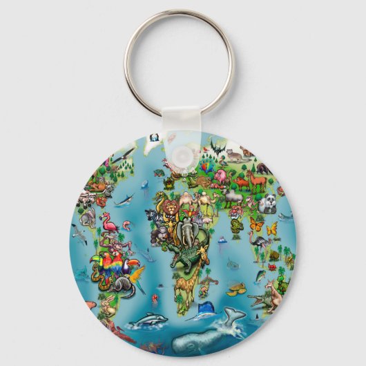 Dieren Wereldkaart Sleutelhanger (Voorkant)
