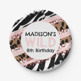 Dieren Wilde Safari Roze Girl Birthday Paper Papieren Bordje