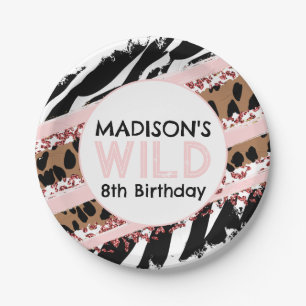 Dieren Wilde Safari Roze Girl Birthday Paper Papieren Bordje