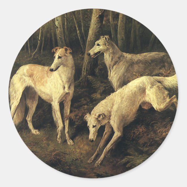  dieren, windhonden in het bos ronde sticker (Voorkant)