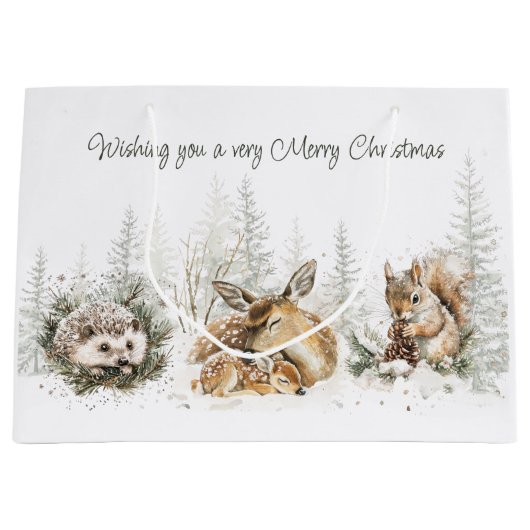 Dieren Winter Bos Kerstmis Groot Cadeauzakje (Voorkant)
