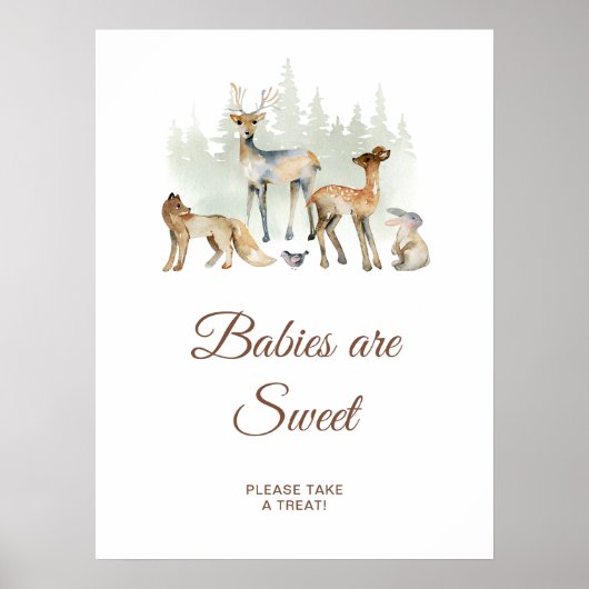 Dieren Woodland Baby's zijn Sweet Sign Poster (Voorkant)