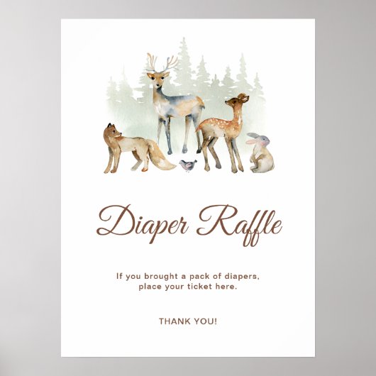 Dieren Woodland Luier Raffle Teken Poster (Voorkant)