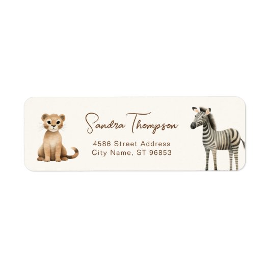 Dieren Zebra Lion Safari Retouradres Etiket (Voorkant)