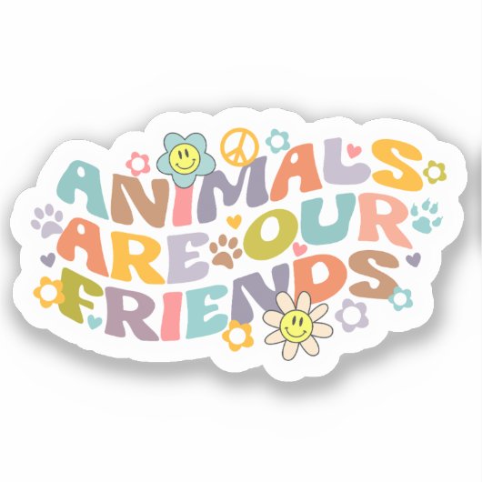Dieren zijn onze vrienden, Retro Vegan Sticker (Voorkant)