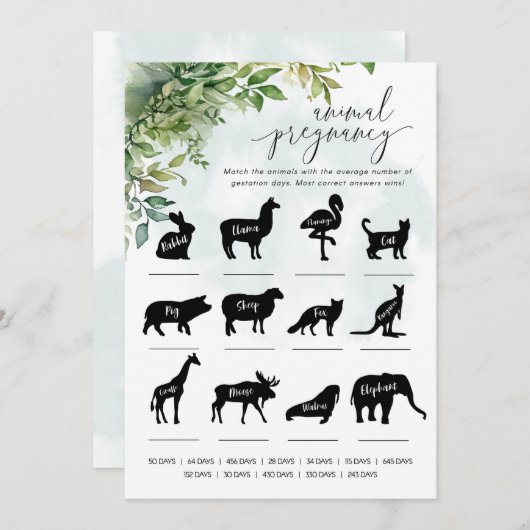 Dieren Zwangerschapsfeestje spel Kaart (Voorkant / Achterkant)