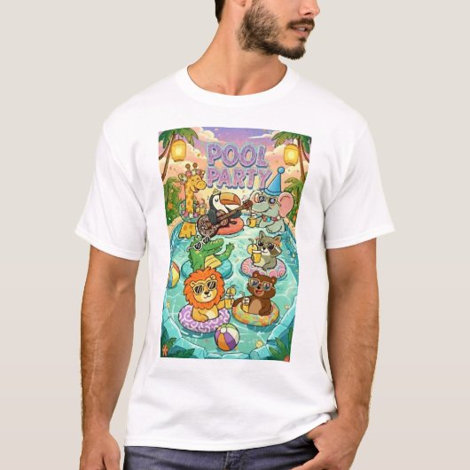 Dieren zwembadfeest t-shirt (Voorkant)
