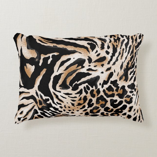 Dierenafdrukken: Leopard Zebra Tijger Accent Kussen (Voorkant)