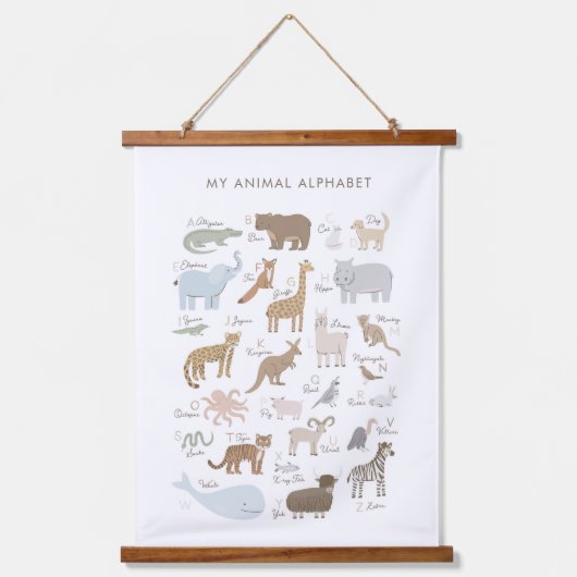 Dierenalfabet ABC Kinder Room Decor Hangend Wandkleed (Voorkant)