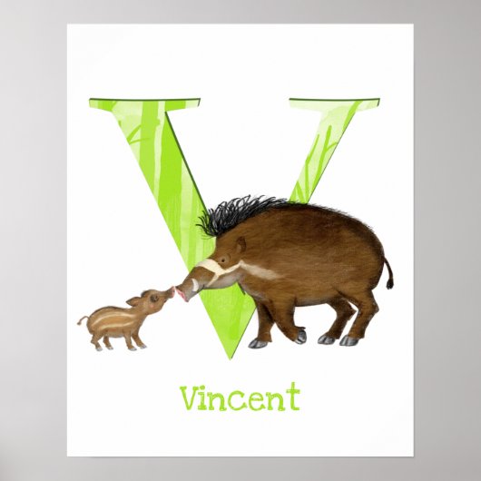 Dierenalfabet ABC V is voor Visayan wrattenzwijn p Poster (Voorkant)