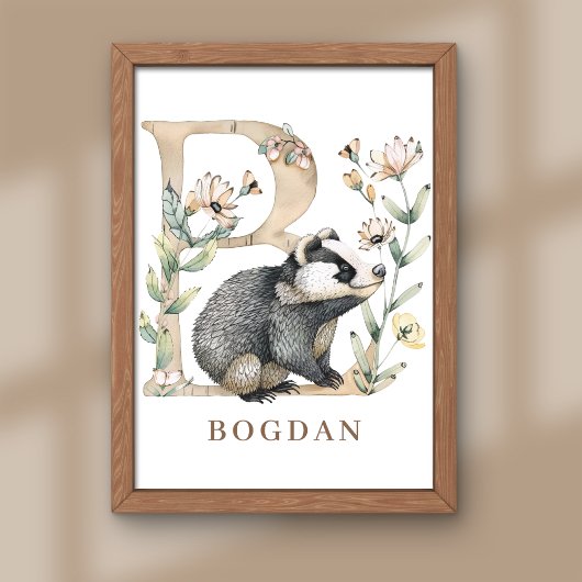 Dierenalfabet Letter B Kindernaam Nursery Poster