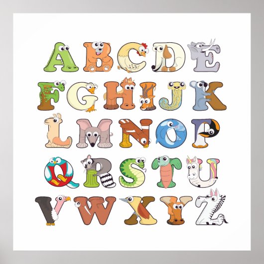 Dierenalfabet Letters ABCs Learning Poster (Voorkant)