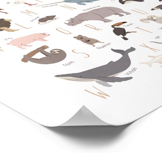 Dierenalfabet Montessori-kinderkamerposter Poster (Hoek)