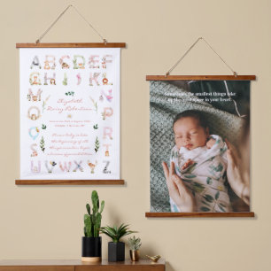 Dierenalfabet   Nursery Birth Stats & Photo Hangend Wandkleed