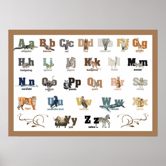 Dierenalfabet  Peuterspeelzaal en Kinderen 28 x 20 Poster (Voorkant)