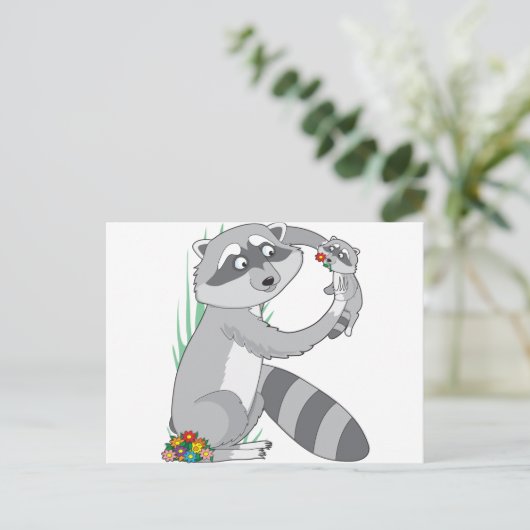 Dierenalfabet Raccoon Briefkaart (Staand voorkant)