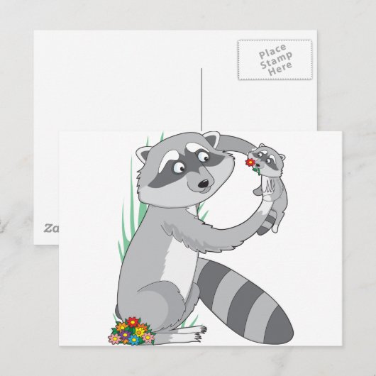 Dierenalfabet Raccoon Briefkaart (Voorkant / Achterkant)