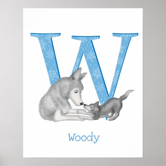Dierenalfabet W is voor wolf afdruk Poster (Voorkant)