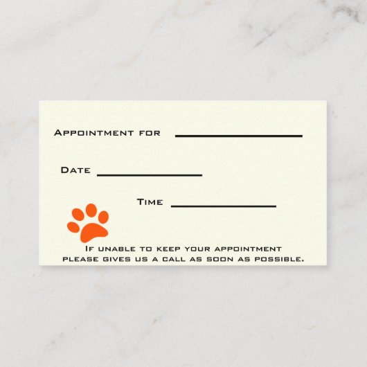 dierenarts afsprakenkaartje (Achterkant)