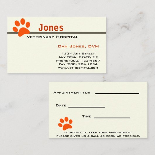 dierenarts afsprakenkaartje (Voorkant / Achterkant)