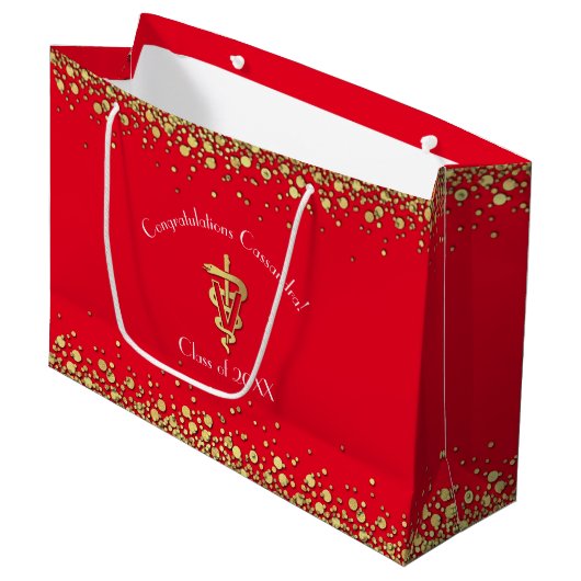 Dierenarts Afstudeer Rood Goud Groot Cadeauzakje (Voorkant Gekanteld)