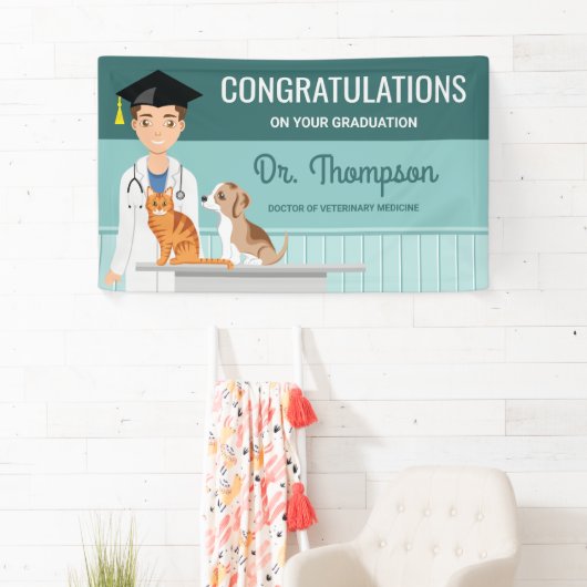 Dierenarts Afstuderen Vet DVM gefeliciteerd Spandoek (Insitu)