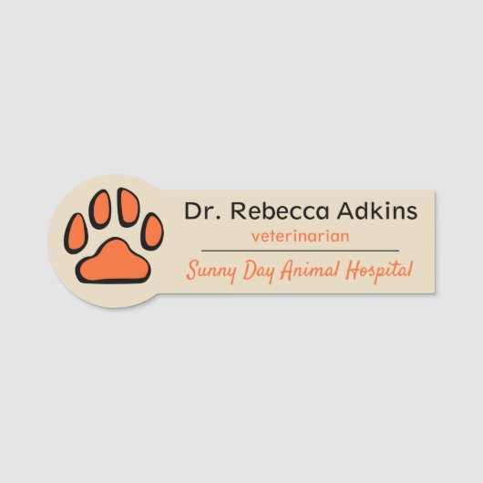 Dierenarts assistent naamlabel pootafdruk naamplaatje (Voorkant)