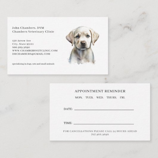 Dierenarts Bedrijf en Afspraak Herinnering Visitekaartje (Voorkant / Achterkant)