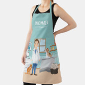 Dierenarts Blauwe Dierenarts Kliniek met Puppy en  Schort (Insitu)