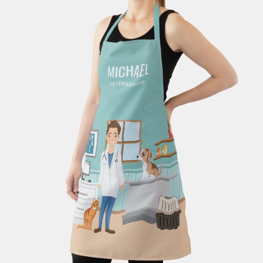 Dierenarts Blauwe Dierenarts Kliniek met Puppy en Schort (Insitu)