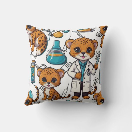 Dierenarts Cheetah Injectie Print Kussen (Achterkant)