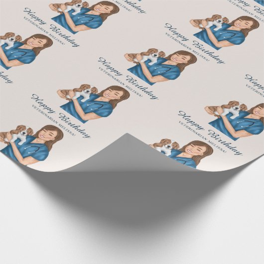 Dierenarts Dierenarts Dierenarts en Puppy Verjaard Cadeaupapier (Hoek)