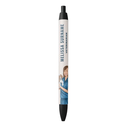 Dierenarts Dierenarts Dierenarts Holding Puppy Cus Zwarte Inkt Pen (Voorkant Verticaal)
