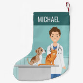 Dierenarts Dierenarts met kat en hond Kleine Kerstsok (Achterkant)