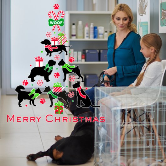 Dierenarts Dierenwinkel Hond Vrolijke Kerstboom Raamsticker