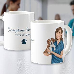 Dierenarts Dokter Dier Houdend Puppy Aangepaste Na Koffiemok