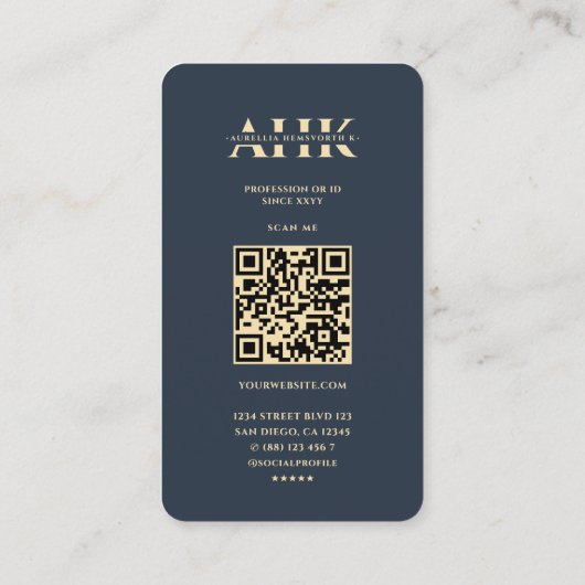 Dierenarts Donkerblauw Veterinair Monogram Modern Visitekaartje (Achterkant)