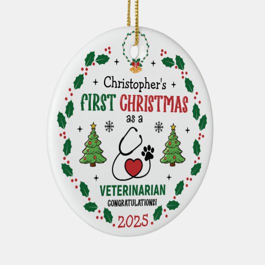 Dierenarts Eerste Kerst Gepersonaliseerd Ornament (Rechts)