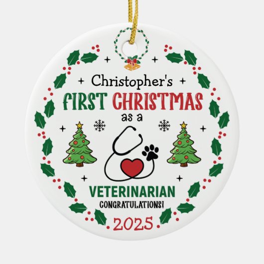 Dierenarts Eerste Kerst Gepersonaliseerd Ornament (Voorkant)