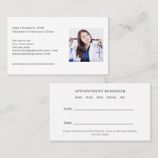 Dierenarts Foto Bedrijf & Afspraak Herinnering Visitekaartje (Voorkant / Achterkant)