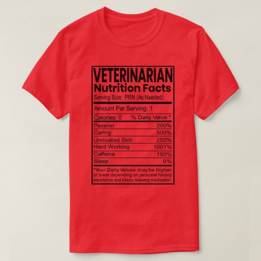 Dierenarts Funny Gift Nutrition Facts 1 T-shirt (Design voorkant)